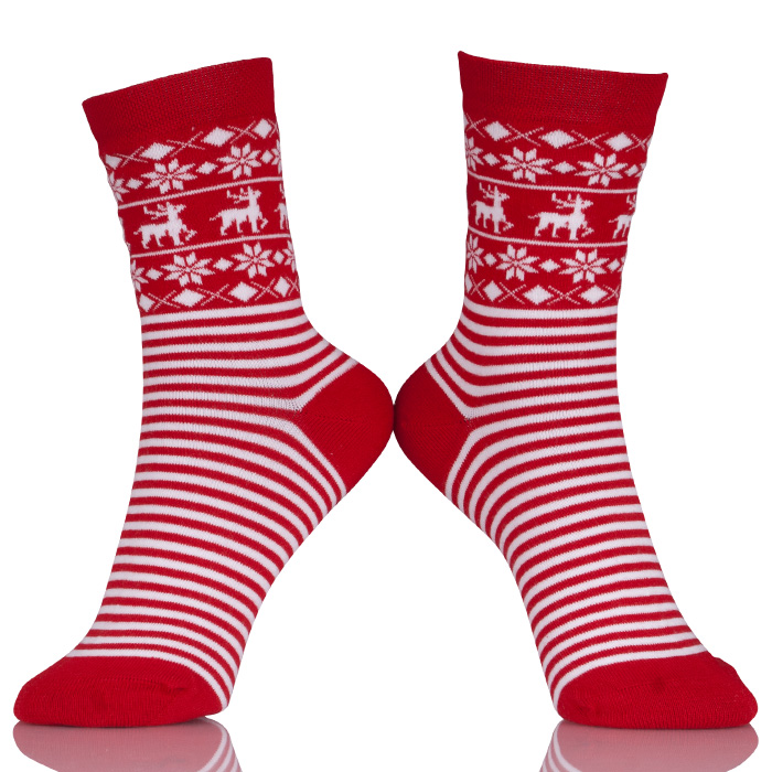 Wholesale Snow Red And White Stripes Christmas Socks