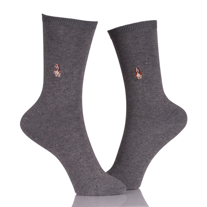 Embroidery Logo Plain Grey Men Dress Sock