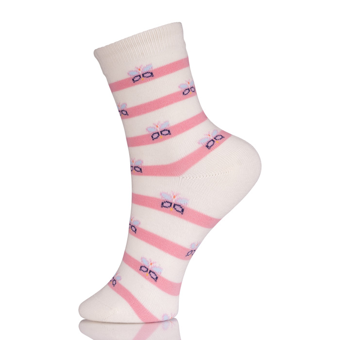 Butterfly Elegant Girls' Cotton Pink And White Socks 