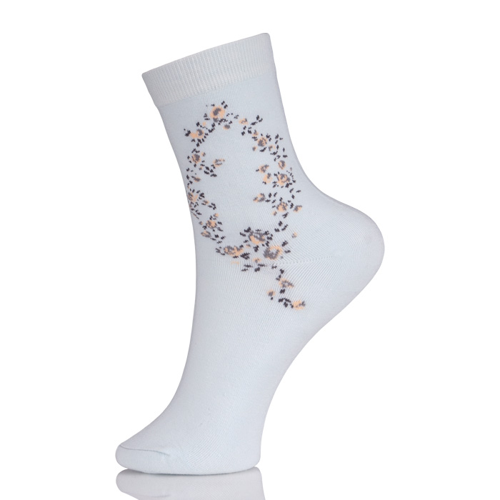 Flowers Jacquard Cheap White Cotton Socks