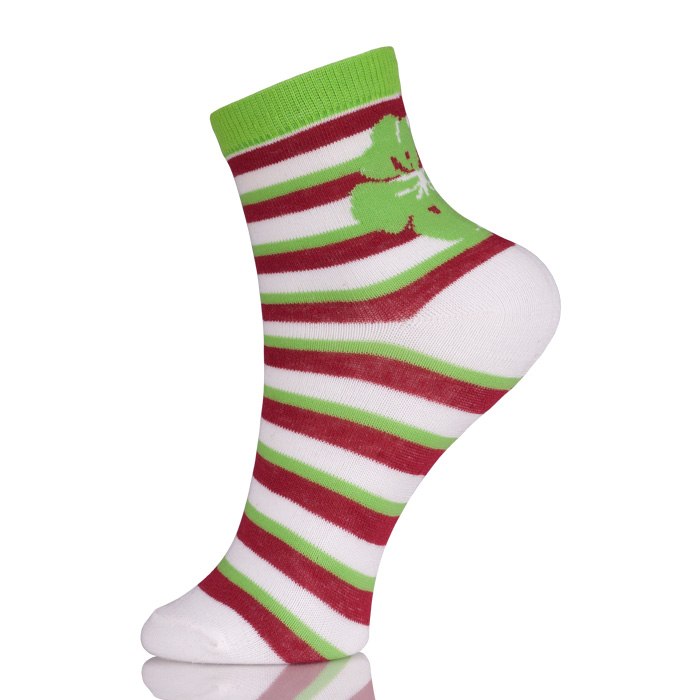 White And Red Stripes Cotton Leaf Socks