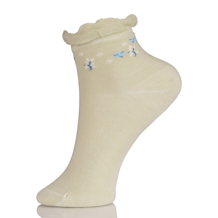 Thin Cotton Flower Jacquard Socks With Lace