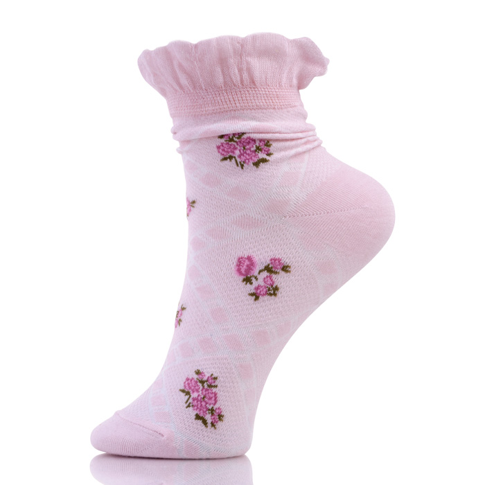 Knit Girl Flowers Pink Lace Socks