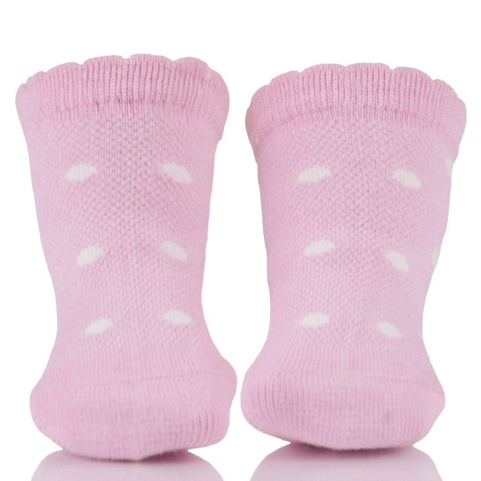 Plain Baby Slipper Pink Sock With White Dots